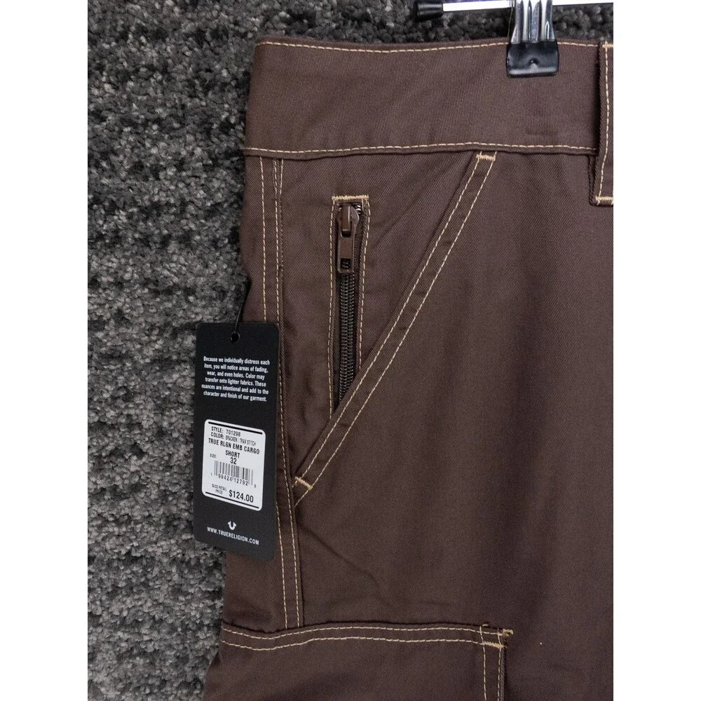 True Religion Cargo Shorts Mens 32 Actual 34 Bracken Brown Logo Outdoor NWT